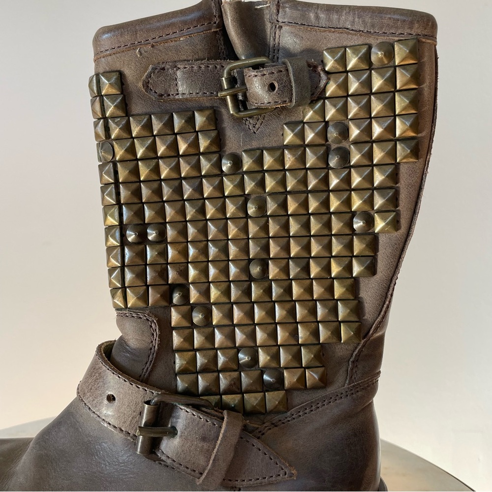 Ash Studded Engineer Moto Boot in Distressed Brown Leather, Size 6 - Picture 3 of 14